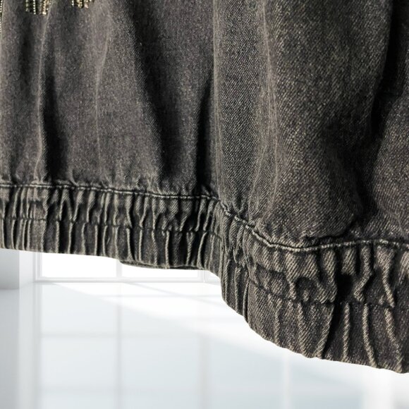 Le Lis Tassel Denim Jacket M | Black Wash Rhinestone Chain Fringe Cotton Western - Picture 12 of 16
